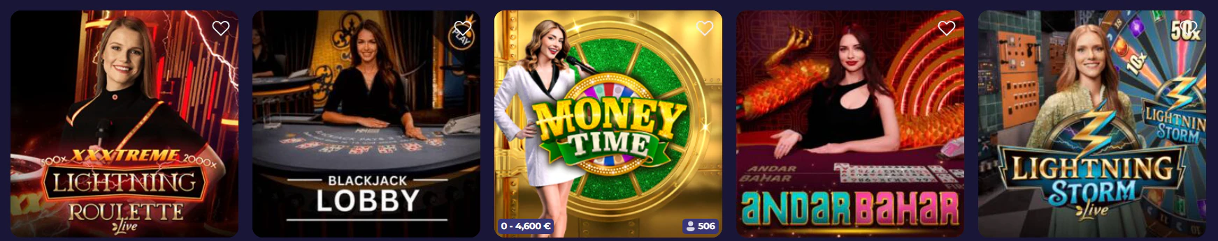 Zona de juegos de casino y mesas en directo de Lazybar Casino